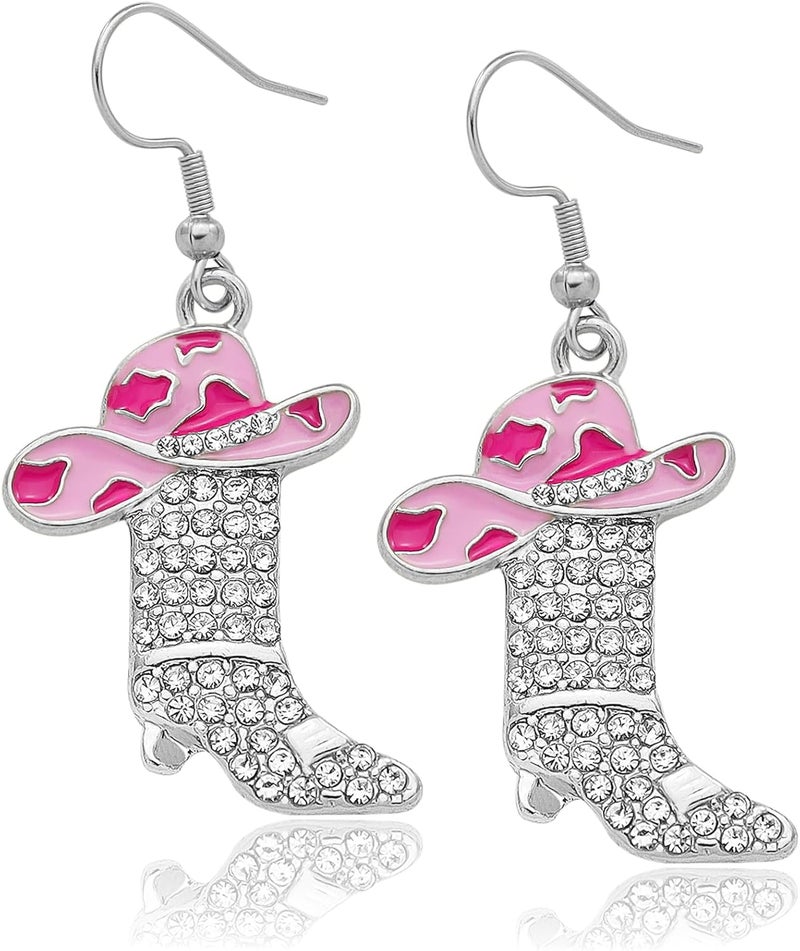 RechicGu Rhinestone Western Boots Earrings Cowgirl Cowboy Enamel Hat Bohemian Rodeo Boot Drop Dangle Earrings for Women - Image 1